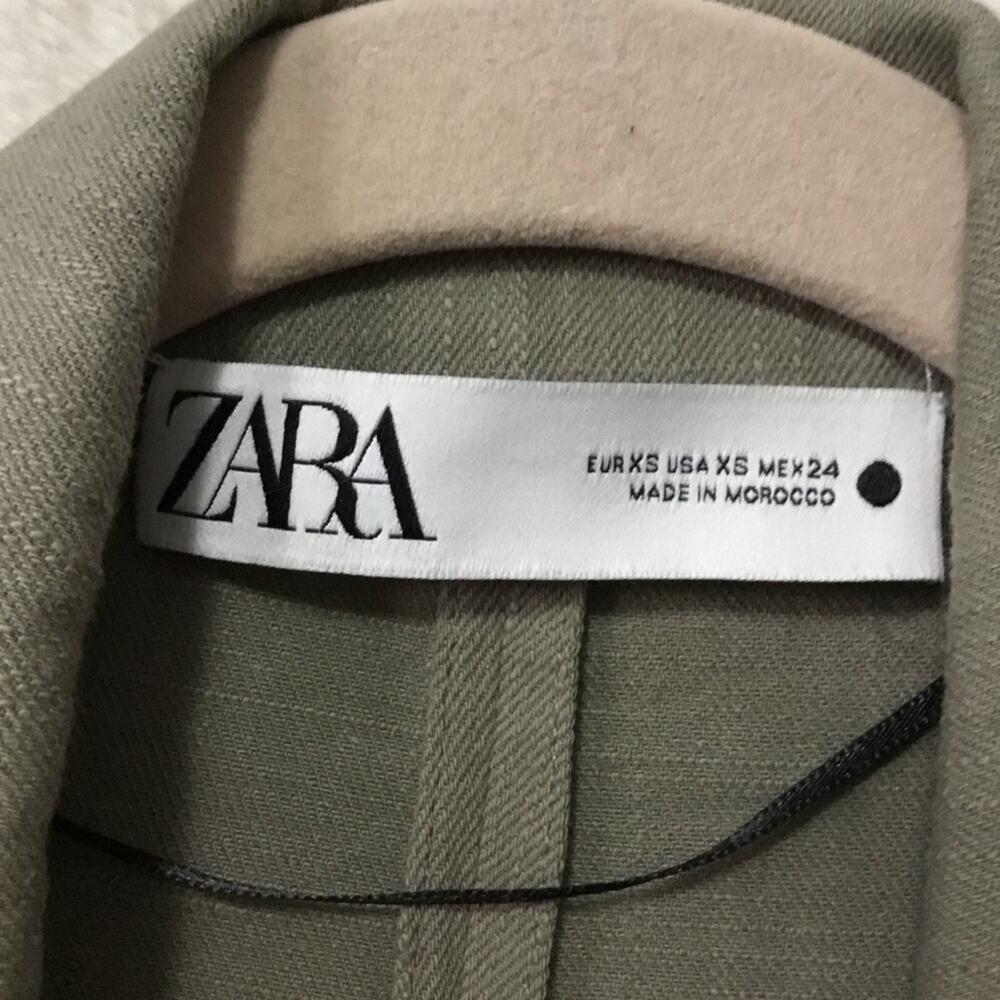 Zara Olive Green Linen Blend Button Over-Sized Blazer - Picture 2 of 14